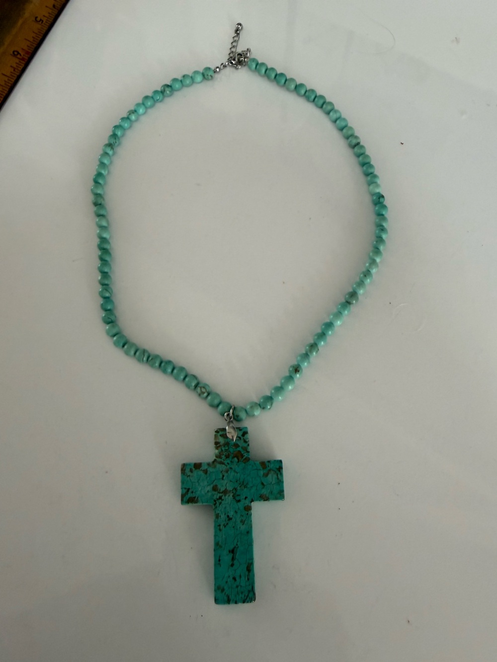 Turquoise tone Cross Bead Necklace - Women Jewelry
